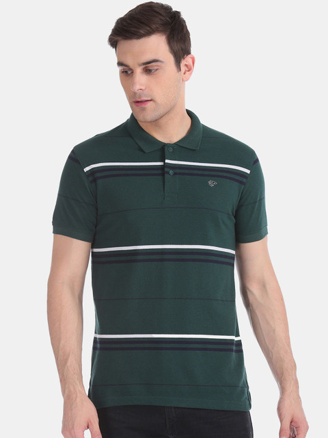 

Ruggers Men Green Striped Polo Collar T-shirt