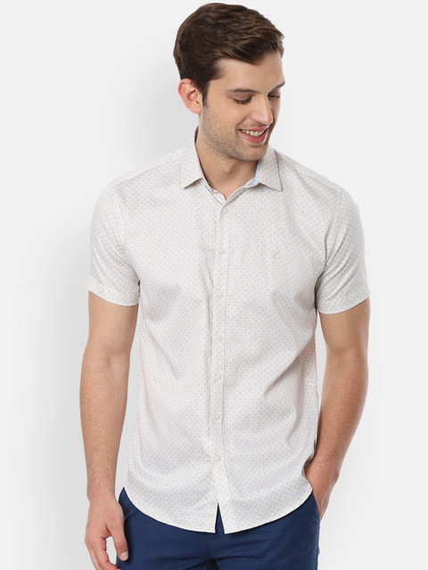 

V Dot Men White Slim Fit Printed Casual Shirt