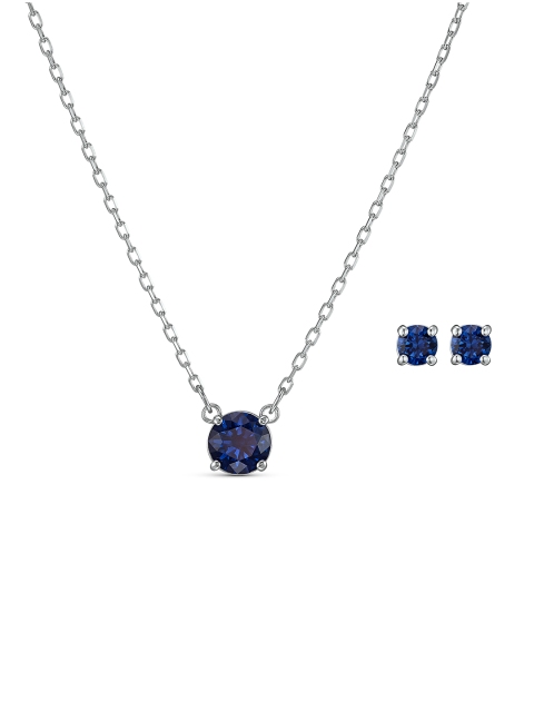 

SWAROVSKI Rhodium-Plated Blue Crystal Studded Attract Round Set, Silver