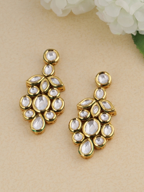

Tistabene Gold-Toned & White Geometric Drop Earrings