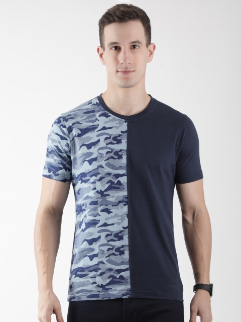 

Club York Men Navy Blue Camouflage Printed Round Neck T-shirt