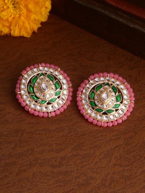 

Shoshaa Gold-Plated Pink & Green Handcrafted Circular Studs