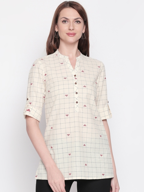 

AKKRITI BY PANTALOONS Women's Off-White & Black Checked Tunic