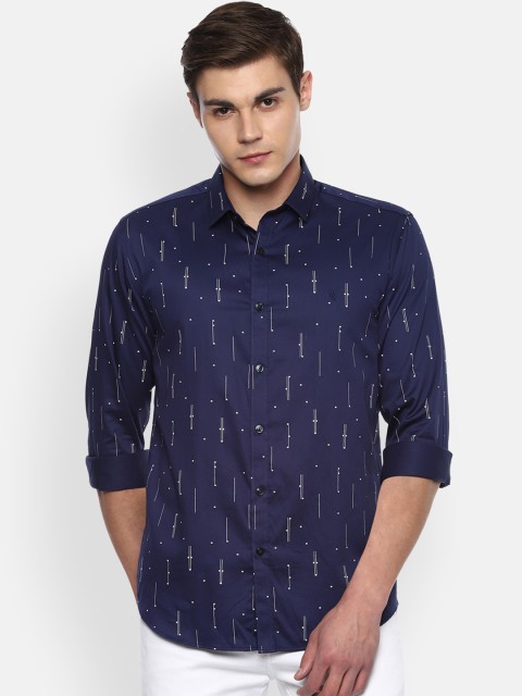 

V Dot Men Navy Blue Slim Fit Printed Casual Shirt
