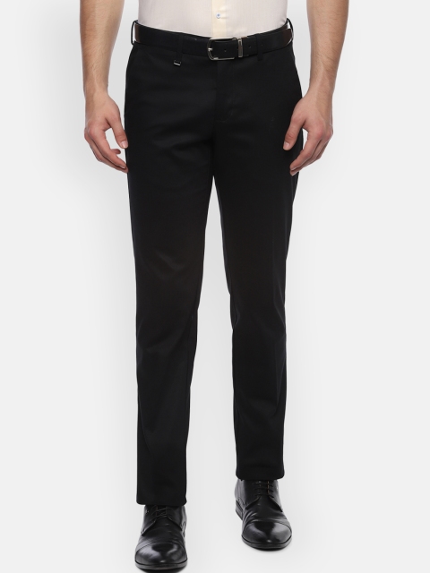 Van Heusen Men Black Slim Fit Self Design Formal Trousers