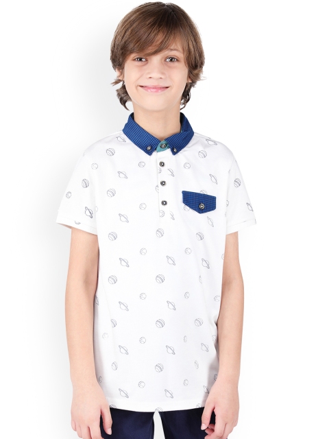 

One Friday Boys White Printed Polo Collar T-shirt