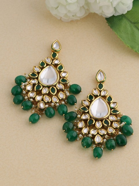Tistabene Green & Gold-Toned Geometric Drop Earrings