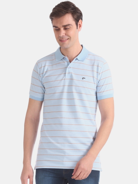 

Ruggers Men Blue Striped Polo Collar Pure Cotton T-shirt