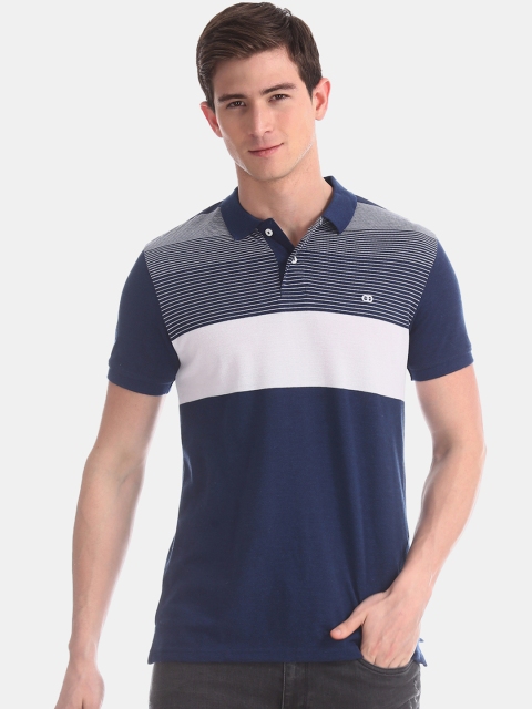 

Ruggers Men Navy Blue & White Striped Polo Collar T-shirt