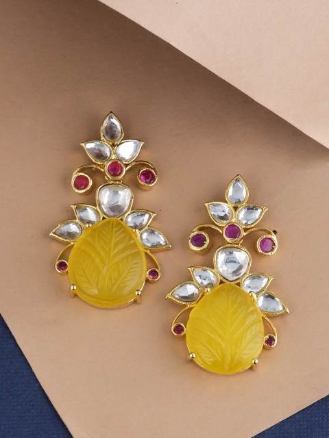 

Tistabene Yellow & Gold-Plated Kundan-Studded Classic Drop Earrings
