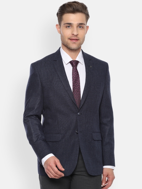 

Van Heusen Men Grey Solid Single-Breasted Slim-Fit Wool Blazer