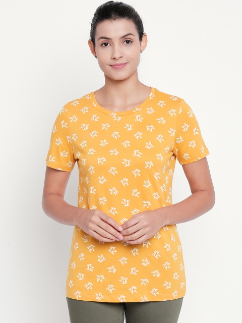 

Honey by Pantaloons Women Yellow Printed Round Neck Pure Cotton T-shirt