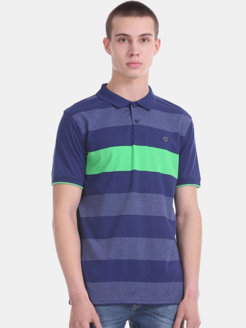 

Ruggers Men Blue Striped Polo Collar T-shirt