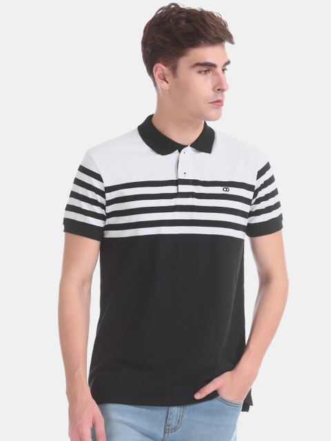 

Ruggers Men Black & Grey Striped Polo Collar T-shirt