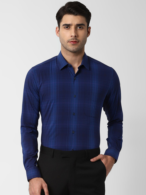 

Peter England Men Navy Blue Slim Fit Checked Formal Shirt