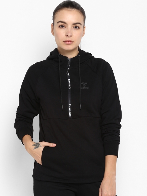 

hummel Women Black Solid Hooded Sweatshirt