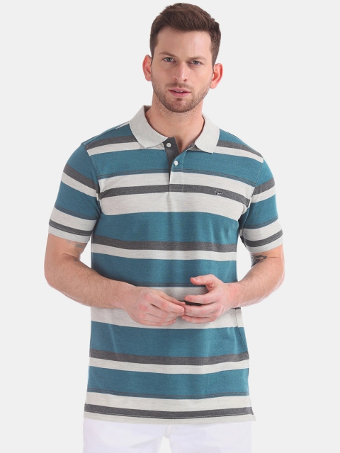 

Ruggers Men Green & Off-White Striped Polo Collar T-shirt