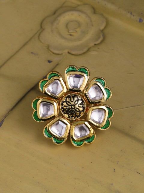 

Tistabene Gold-Plated Green Meenakari Artificial Stone-Studded Finger Ring