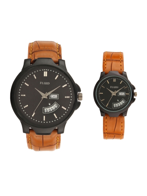 

FLUID Unisex Black Leather His and Her Couple Analogue Watches FL-775PR-BK01