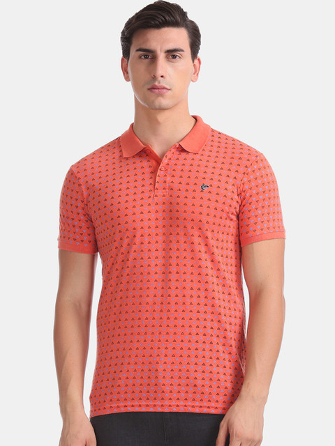 

Ruggers Men Orange Printed Polo Collar T-shirt