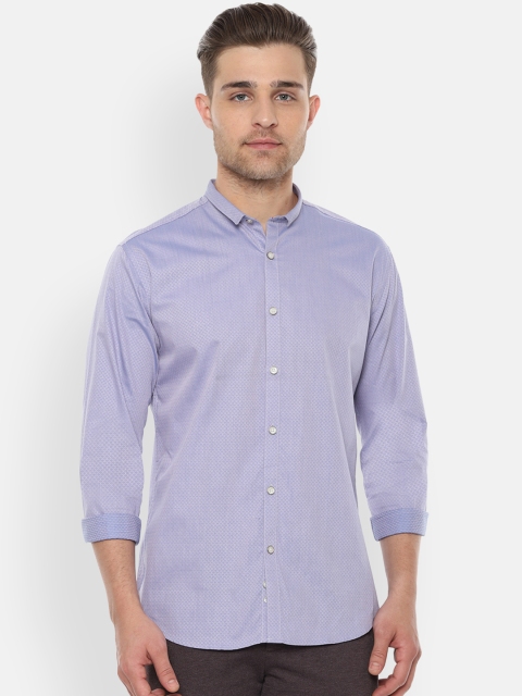 

V Dot Men Lavender & Off-White Slim Fit Printed Casual Shirt
