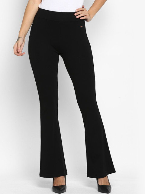 

FOSH Women Black Comfort Loose Fit Solid Bootcut Trousers
