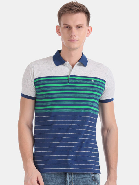 

Ruggers Men Blue & Green Striped Polo Collar T-shirt