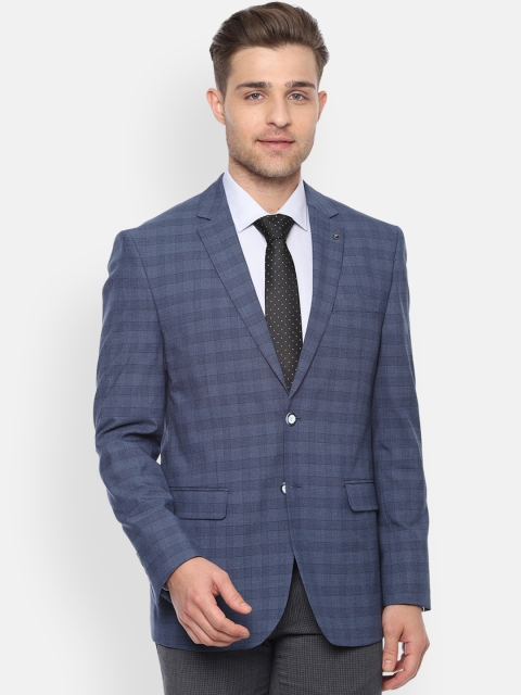 

Van Heusen Men Blue Checked Single-Breasted Slim-Fit Blazer