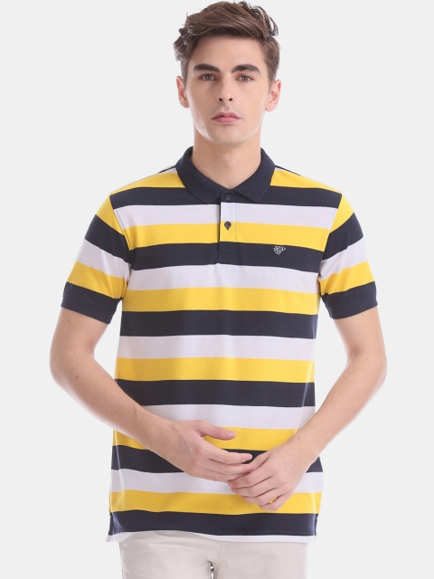 

Ruggers Men Yellow & White Striped Polo Collar T-shirt