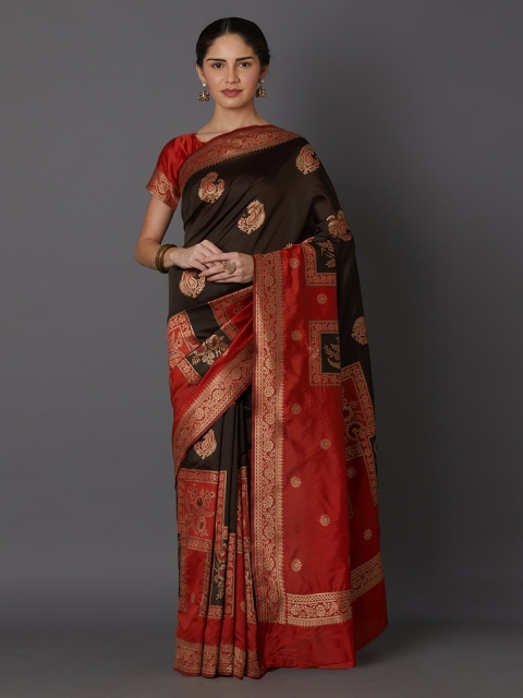 

Mitera Coffee Brown & Red Silk Blend Woven Design Kanjeevaram Saree