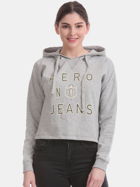 

Aeropostale Women Grey Printed Hooded Pullover Sweatshirt