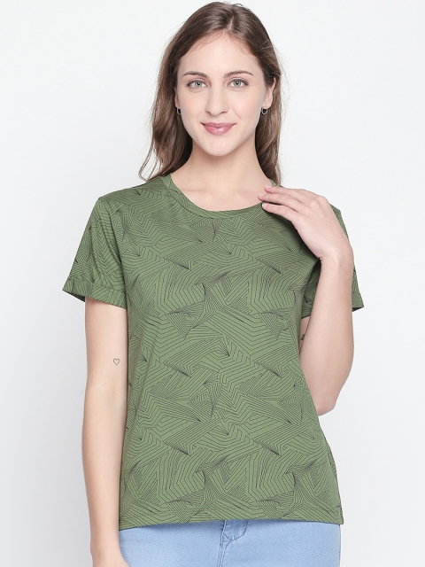 

Ajile by Pantaloons Women Olive Green & Black Printed Round Neck T-shirt