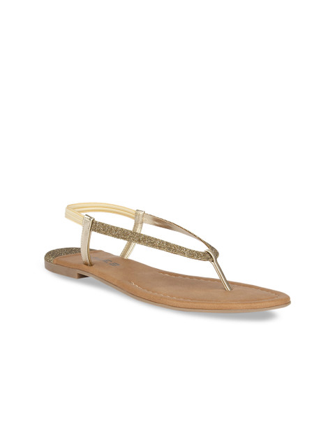 

SOLES Women Gold-Toned Embellished T-Strap Flats
