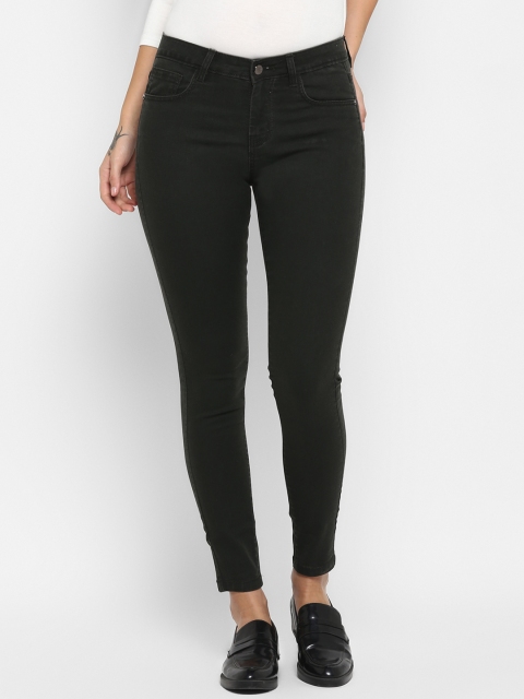 

FOSH Women Olive Green Skinny Fit Mid-Rise Clean Look Stretchable Jeans