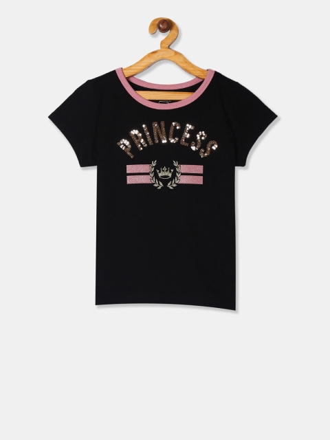 

The Childrens Place Girls Black Sequinned Top