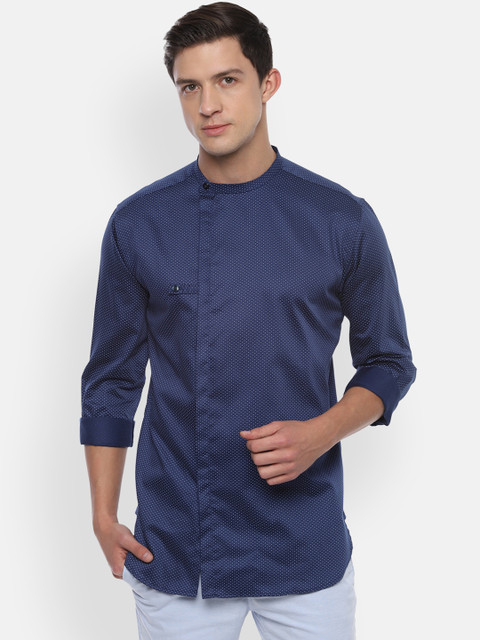 

V Dot Men Navy Blue Slim Fit Printed Casual Shirt