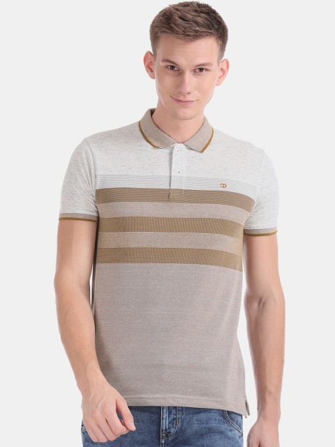 

Ruggers Men Beige Striped Polo Collar T-shirt