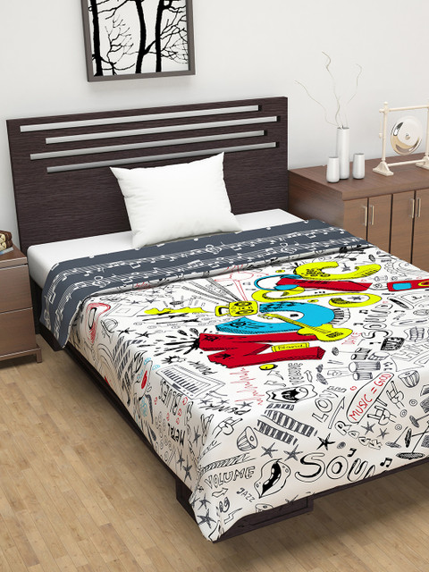 

Divine Casa White & Grey Cartoon Characters AC Room 120 GSM Reversible Single Bed Dohar