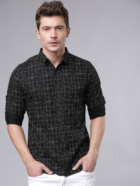 

LOCOMOTIVE Men Black & White Slim Fit Printed Casual Shirt