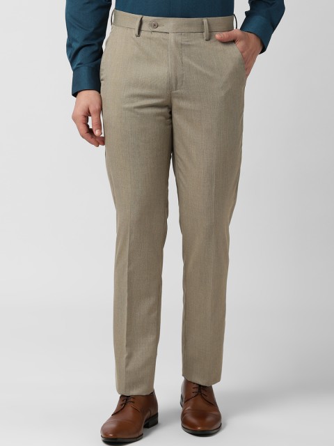 

Peter England Men Beige Slim Fit Self Design Formal Trousers