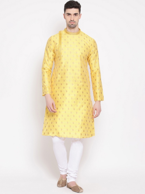 

NAMASKAR Men Yellow Printed Straight Kurta