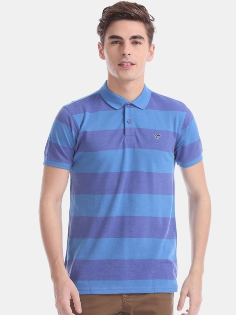 

Ruggers Men Blue Striped Polo Collar T-shirt