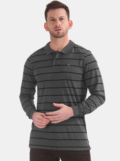 

Ruggers Men Charcoal Grey Striped Polo Collar T-shirt