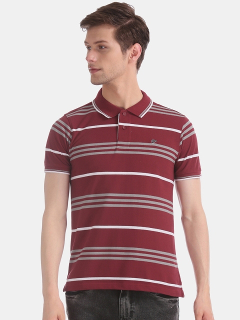 

Ruggers Men Maroon Striped Polo Collar T-shirt