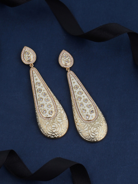 

Tistabene Cream-Coloured & Gold-Plated Teardrop Shaped Drop Earrings