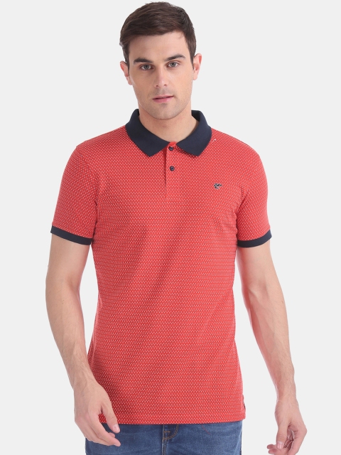 

Ruggers Men Orange Printed Polo Collar Slim Fit T-shirt