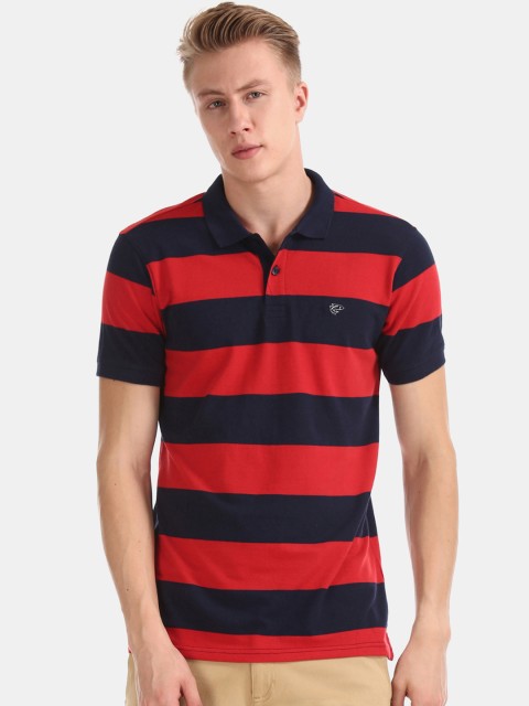 

Ruggers Men Red Striped Polo Collar T-shirt