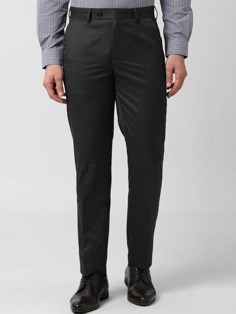 

Peter England Men Charcoal Grey Slim Fit Self Design Formal Trousers