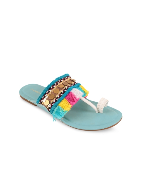 

Chumbak Women Turquoise Blue Embellished One Toe Flats
