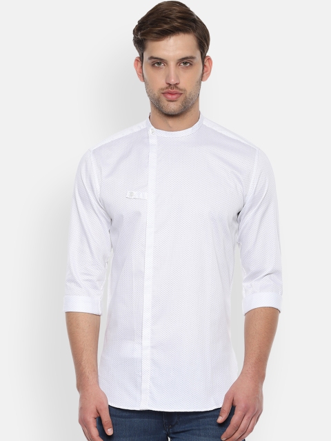 

V Dot Men White Slim Fit Printed Casual Shirt